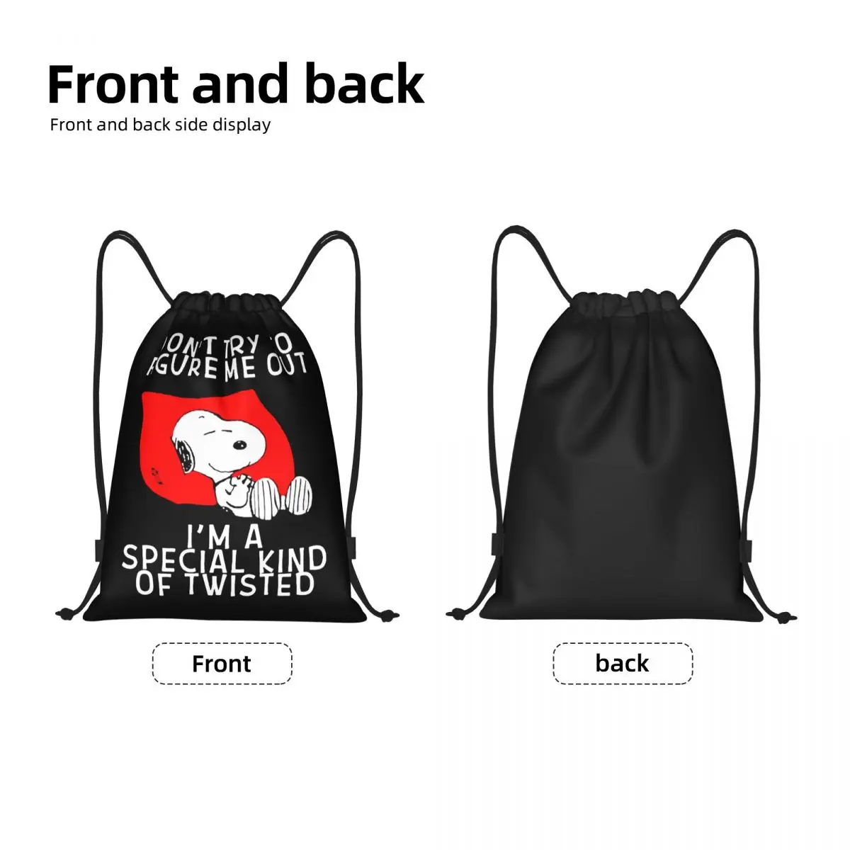 Custom S-Snoopys Dog Cartoon Drawstring Backpack Sports Gym Bag for Women Men Training Sackpack