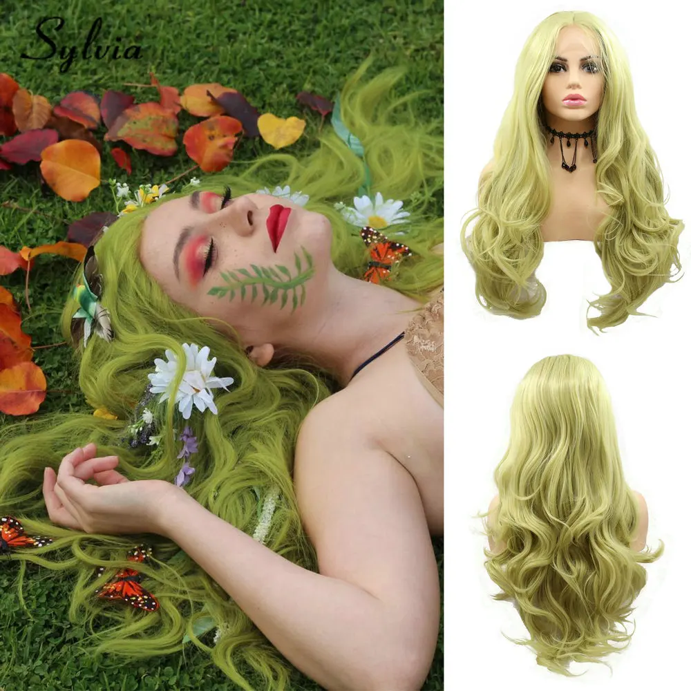 

Matcha Green Lace Front Wig Middle Part Synthetic Wigs for Women Natural Hairline Wig Long Body Wave Heat Resistant Hair Cosplay