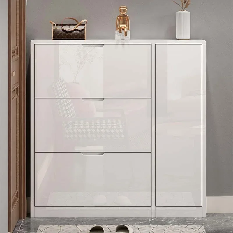 تصميم خزانة خذاء بيضاء مقاومة للماء، رف أحذية خشبي حديث جميل، نطاق عرض فاخر، أثاث منزلي #4