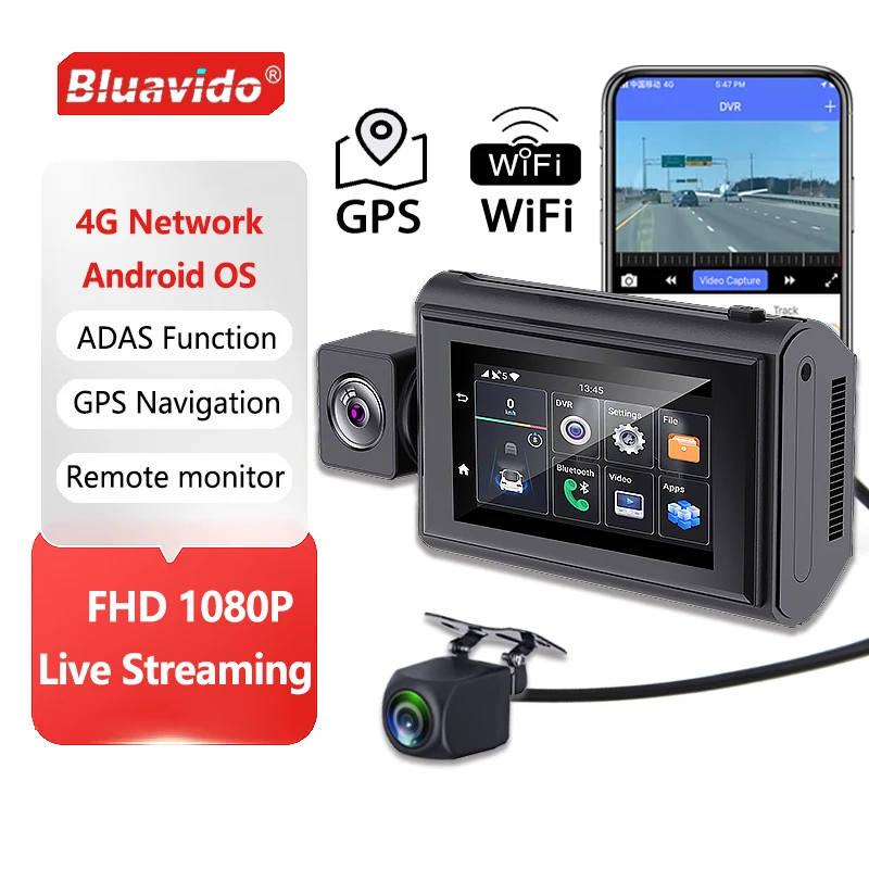 

Bluavido 4G Dash Cam Android GPS Navigation ADAS FHD 1080P Auto Video Camera Recorder Car Assist 24Hours Remote Live Streaming