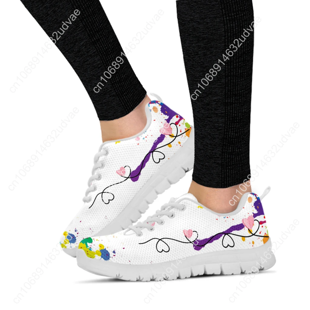 White Nurse Girl Love Pattern Women Lace Up Sneaker Fashion Tie Dye Printing Flat Shoes For Ladies Zapatillas Hot