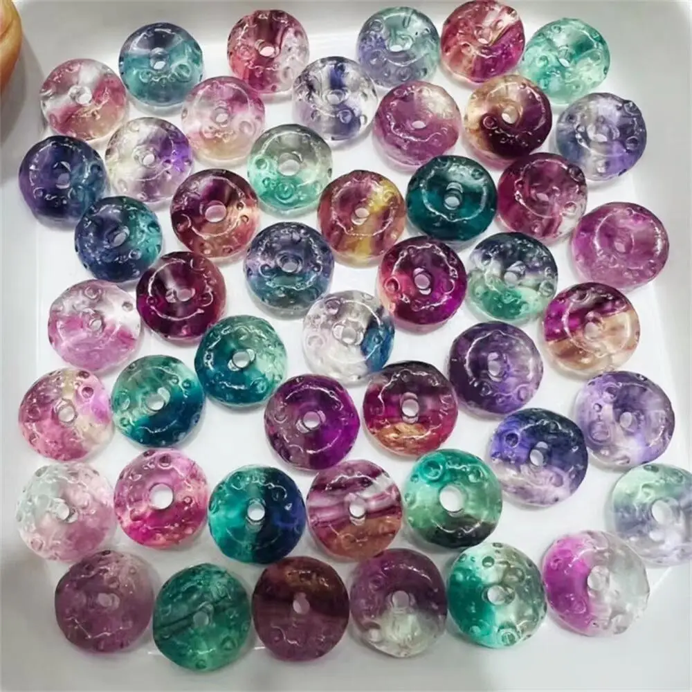 5PCS Natural Rainbow Fluorite Doughnut Handmade Carving Craft Gift Feng Shui For Home Decoration Stone Statues 18MM