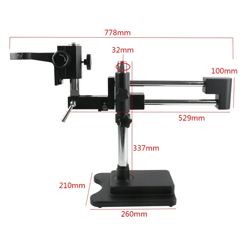 Universal Double Boom Binocular Trinocular Stereo Zoom Microscope Stand 76mm Focusing Holder Bracket For PCB Industry Lab