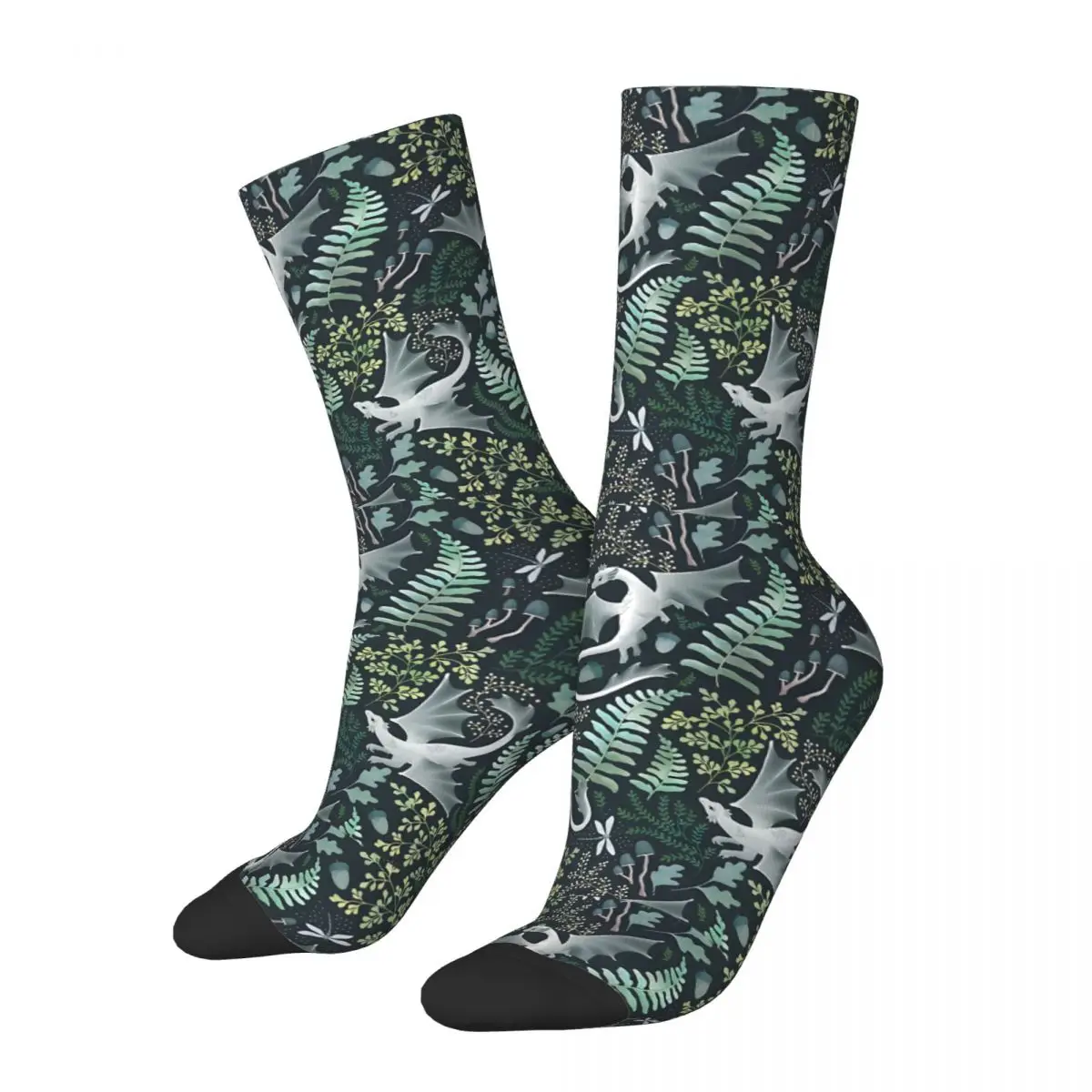 Forest Dragons In Shades Of Green On A Dark Green Background Socks Hiking 3D Print Boy Girls Mid-calf Sock