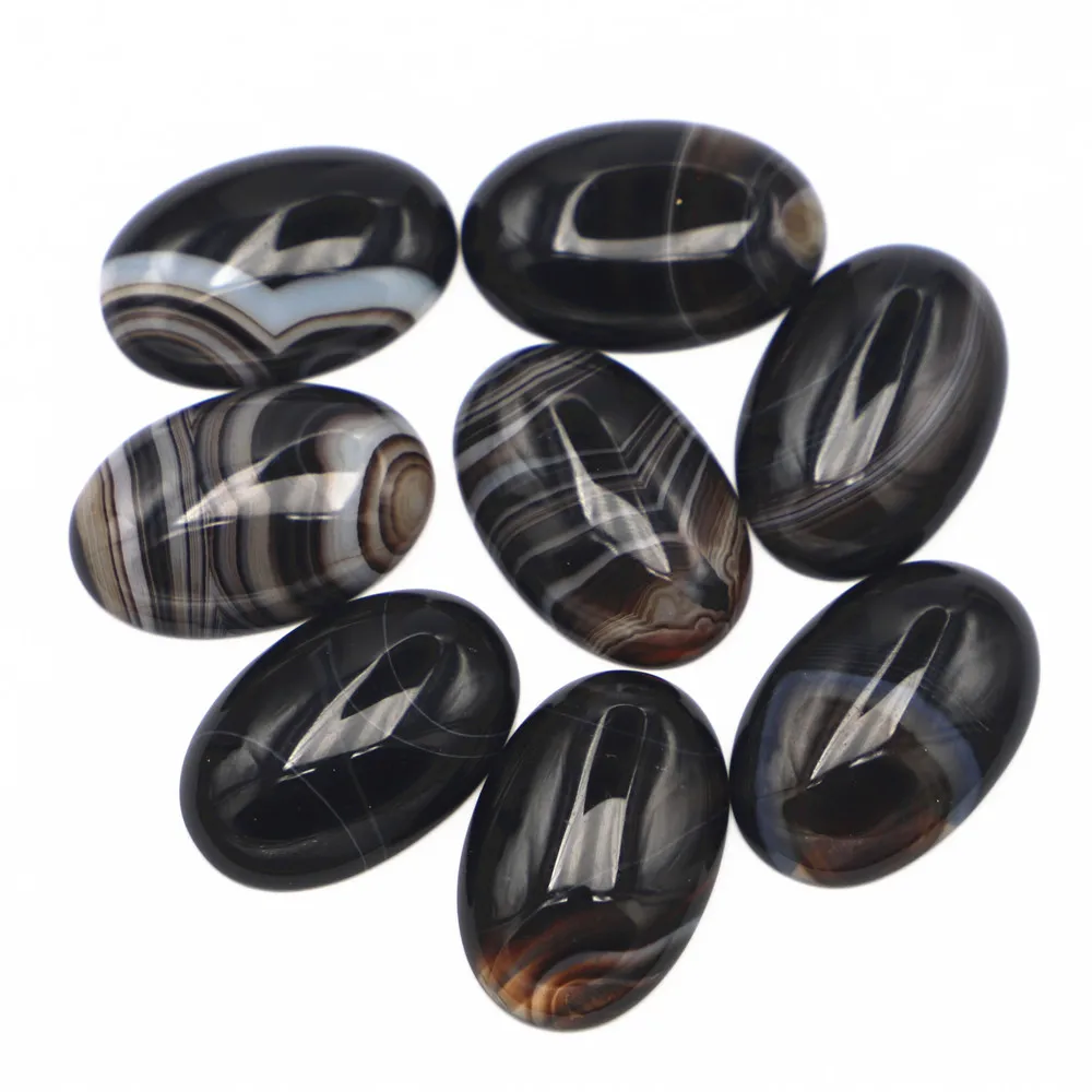 30x20mm Natural Stone Oval Black Striped Agate Cabochon Setting Beads Fit Jewelry Making Supplies 12Pcs Wholesale Free Shipping