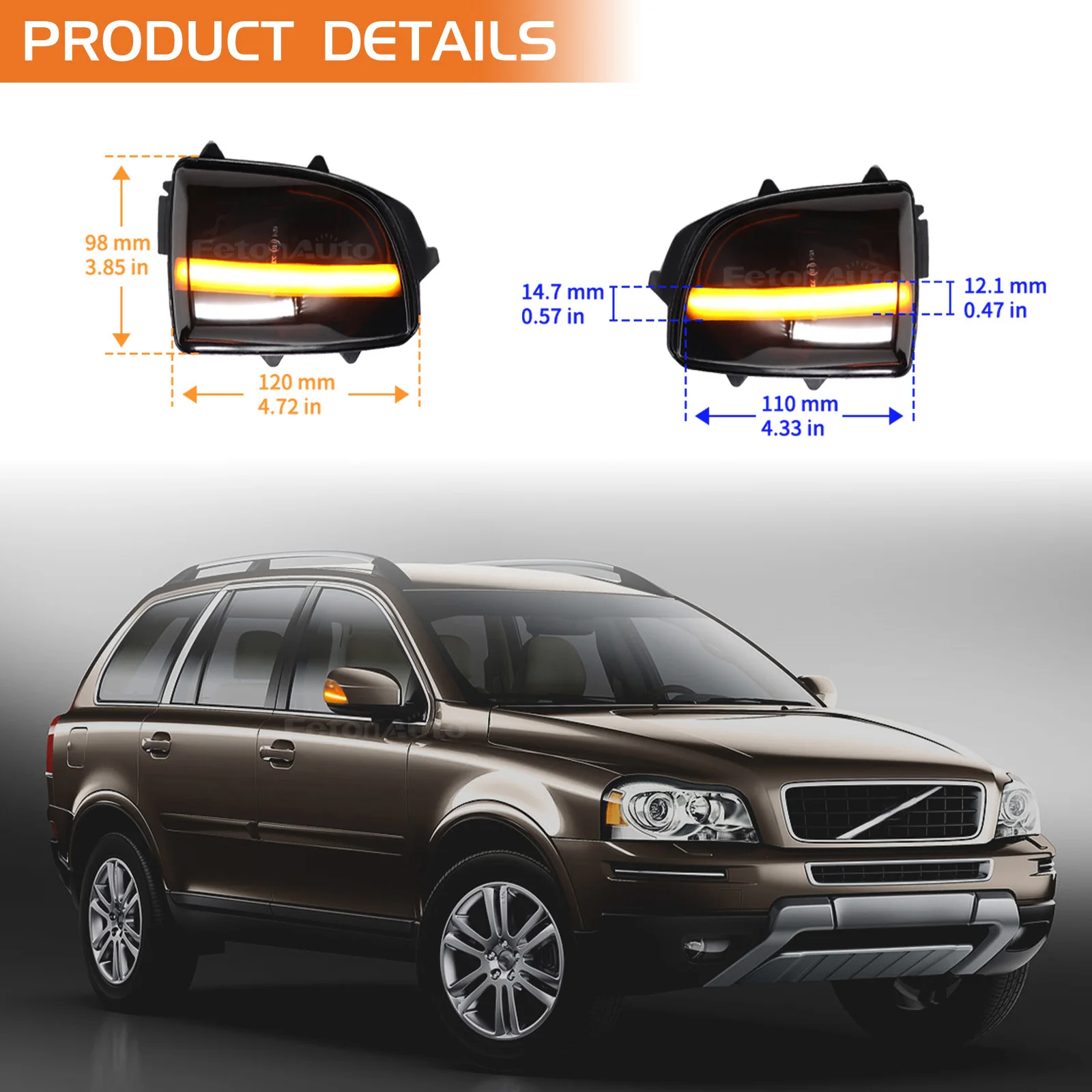 LED Side Wing Door Side Mirror Dynamic Turn Signal Light LED Flashing Indicator for Volvo XC70 XC90 2007-2014