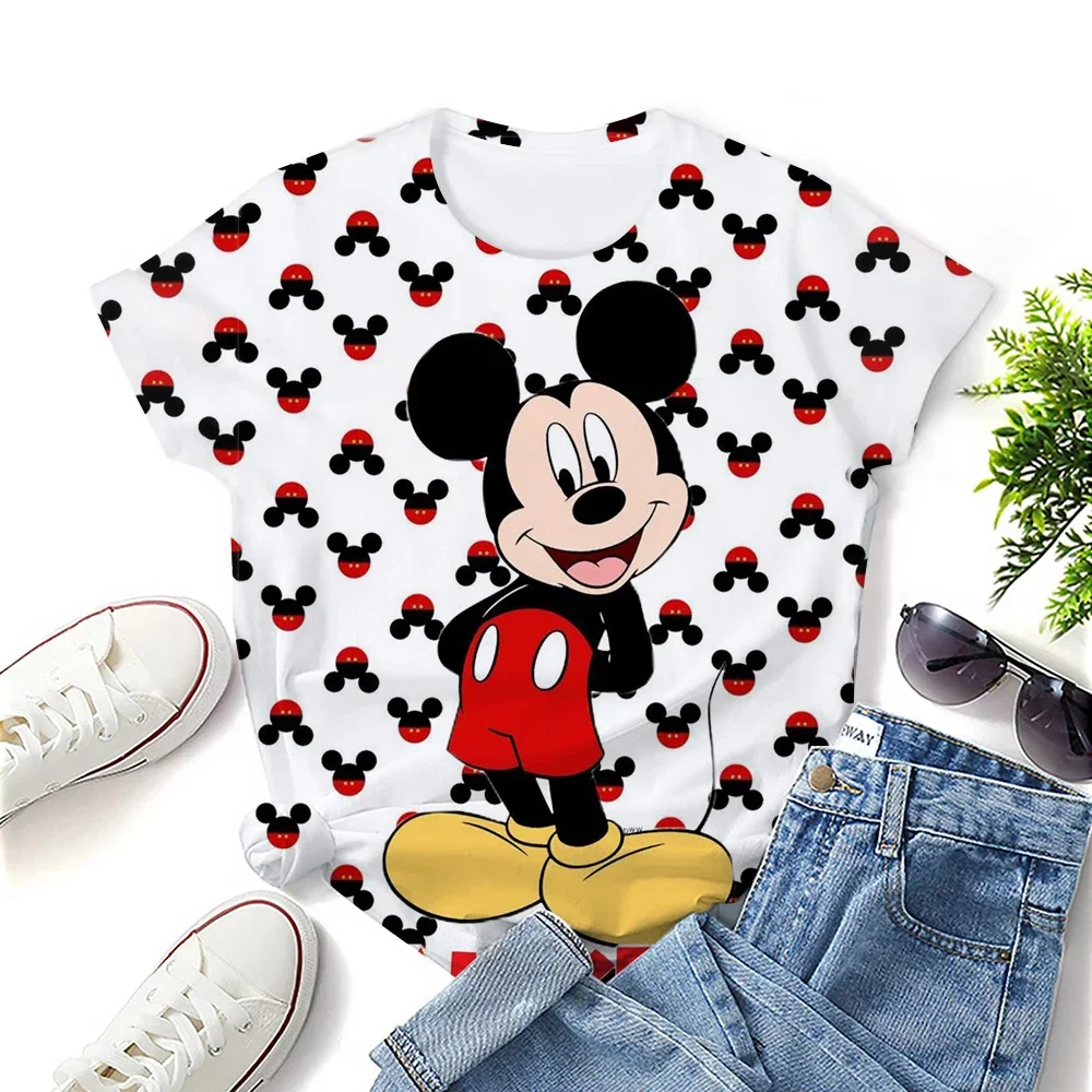 

Disney 2025 Mickey Mouse Women's T-shirt Street Wear Summer Top Youthful Woman Clothes Tops O Neck Y2k Short Sleeve Tee