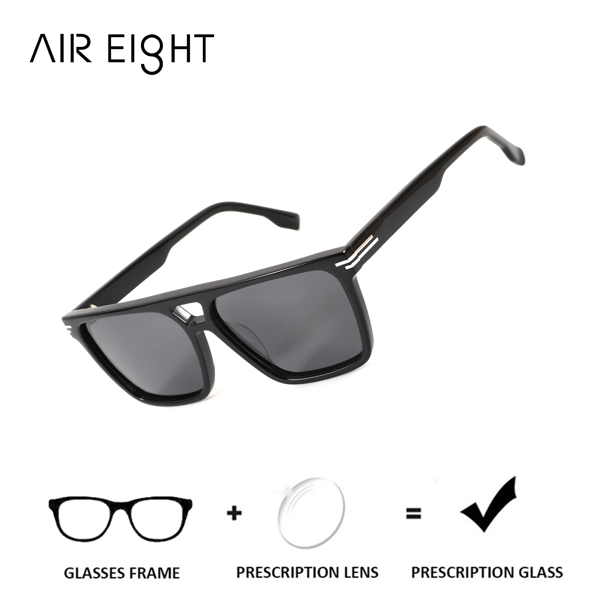 AIR EIGHT M Size Square Premium Acetate For Gentleman Prescription Sunglasses Polarized UV400 Progressive Aviator Eyewear