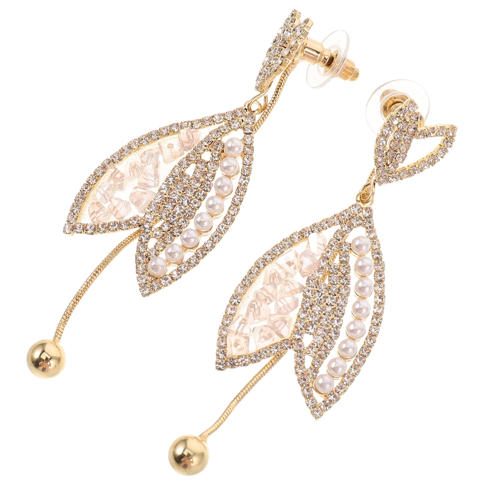 

Leaf Tassel Pearl Crystal Earrings Dangle Bride Wedding Earings for Women Fashion Accessories Glossy Texture Versatile Outfits