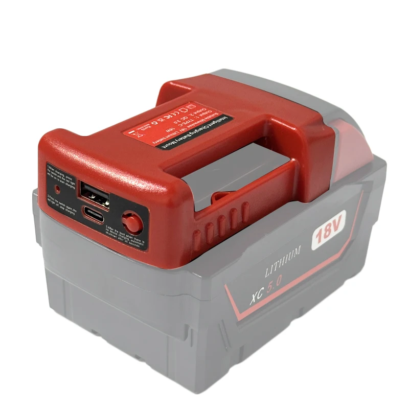 USB nabíjecí adaptér pro Milwaukee 18V lithiovou baterii, přenosný port typu C, rychlé nabíjení, držák na baterie, pouzdro - náhled 3