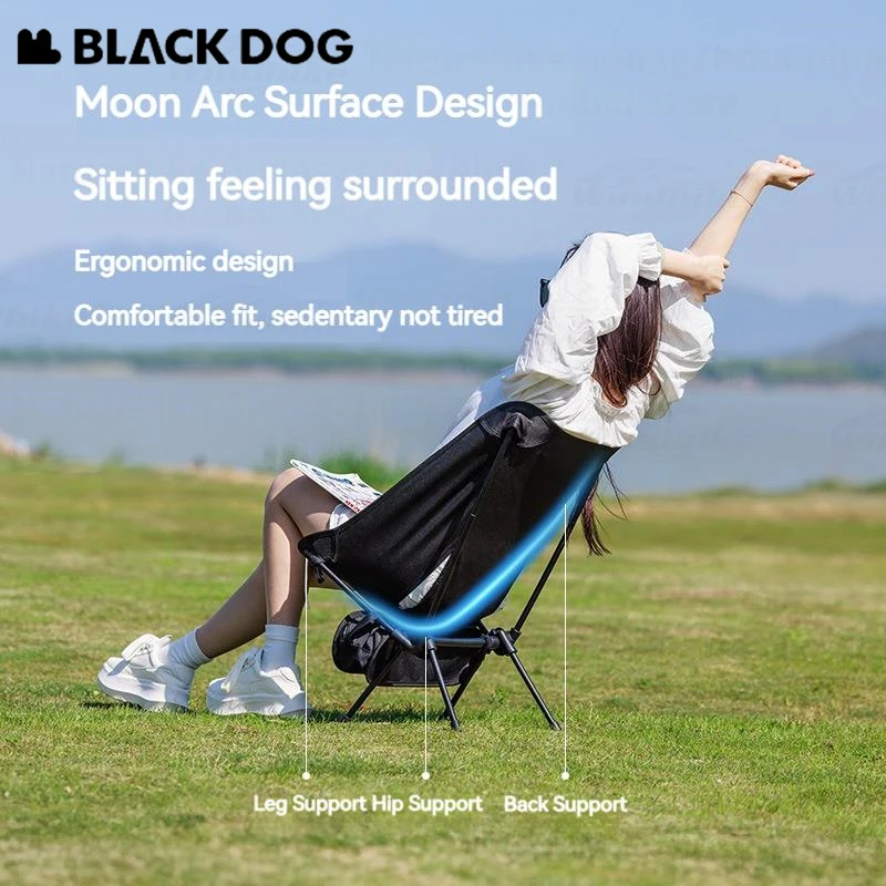 Naturehike BLACKDOG Ultralight Folding Chair Aluminum Alloy Camping Outdoor Fishing Lightweight Moon Chair with Storage Bag