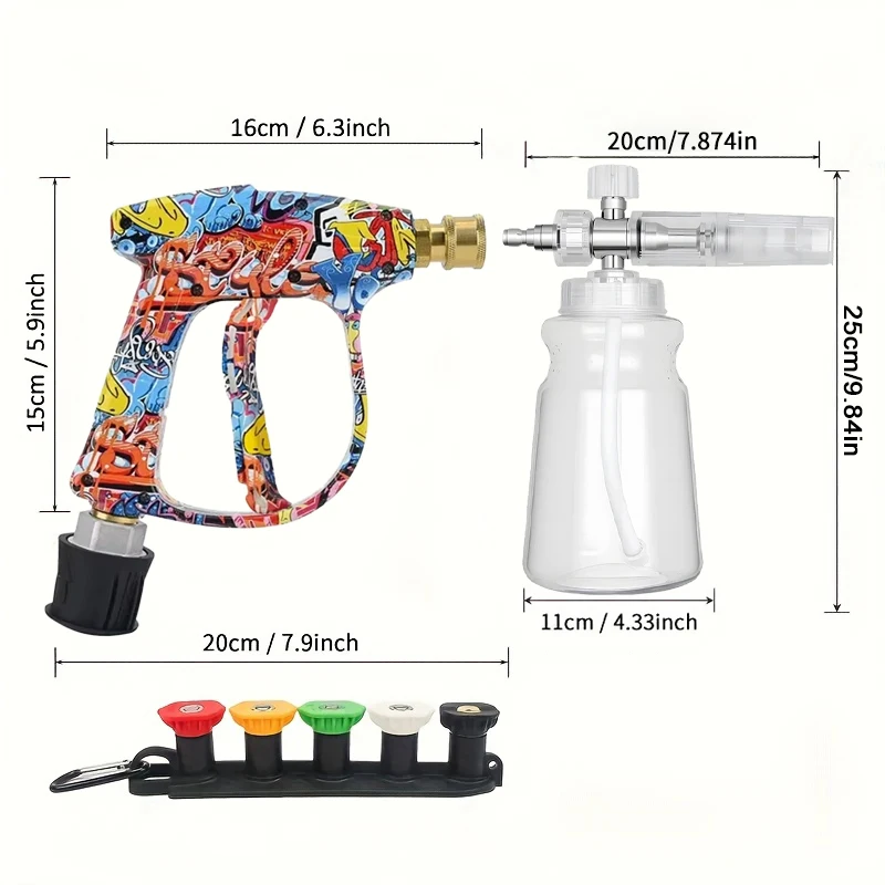 سبيكة مطلي مدفع المياه الملونة ارتفاع ضغط رغوة مدفع 5 فوهات ملونة M22-14/15 محول 1/4 "الاتصال السريع صالح لافور كارشر #2