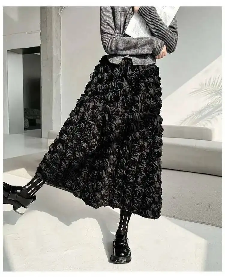 French Sweet Style Loose 3D Flower Design Long Skirts Unique Skirt Beautiful Women Clothing 2026 Autumn New Fashion GE4XQ