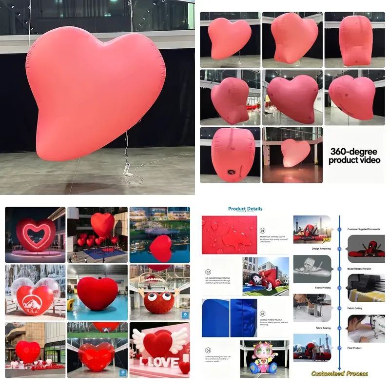 Giant Custom Inflatable Red Heart Love Balloon for Engagement Valentine's Day Wedding Stage Party Decoration Advertising