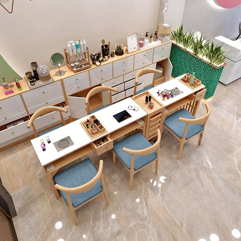 Speciality Wooden Nail Desk Japanese Design Nordic Vanity Manicure Table Retro Minimalist Mesa Manicura Salon Furniture