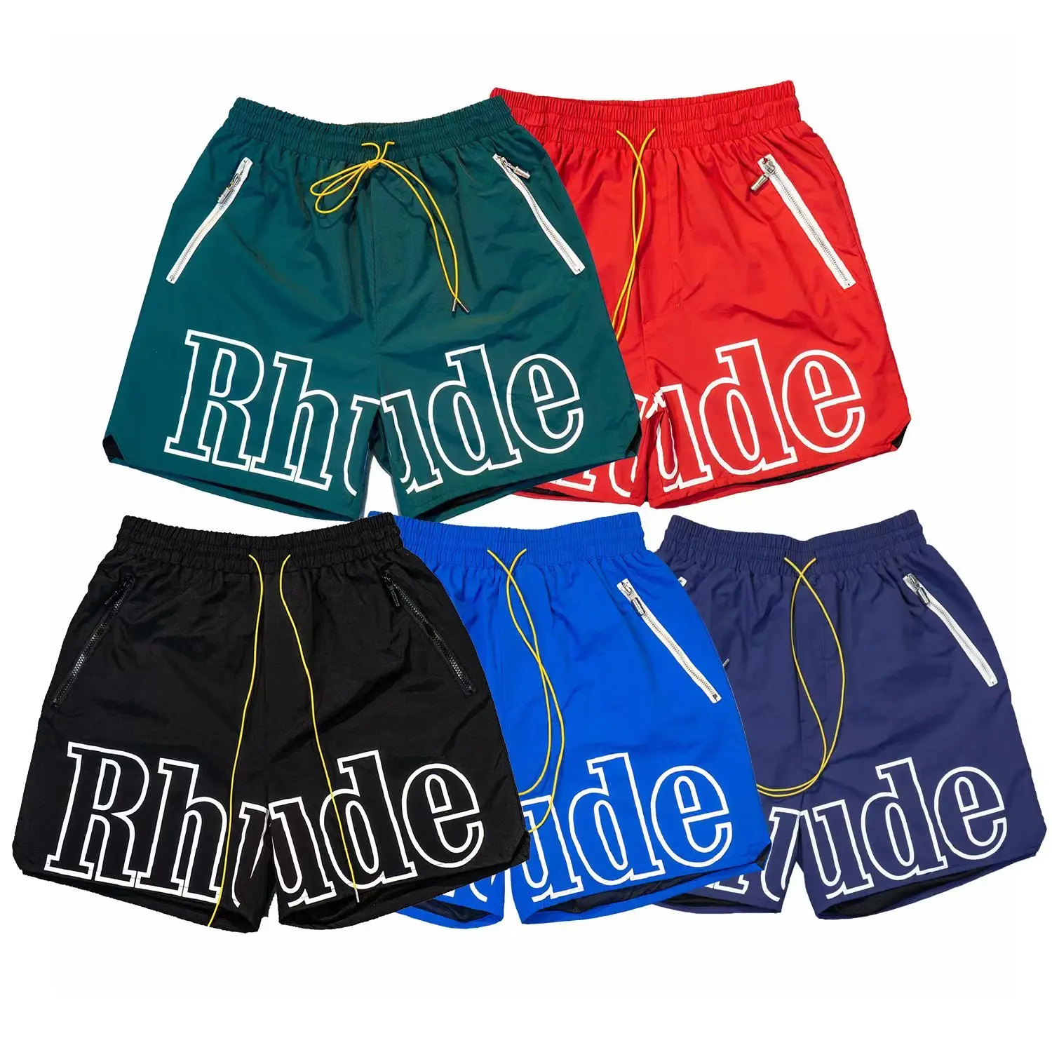 

Модные повседневные брюки в стиле хип-хоп с принтом букв RHUDE, пляжные брюки, мужские шорты длиной до колена