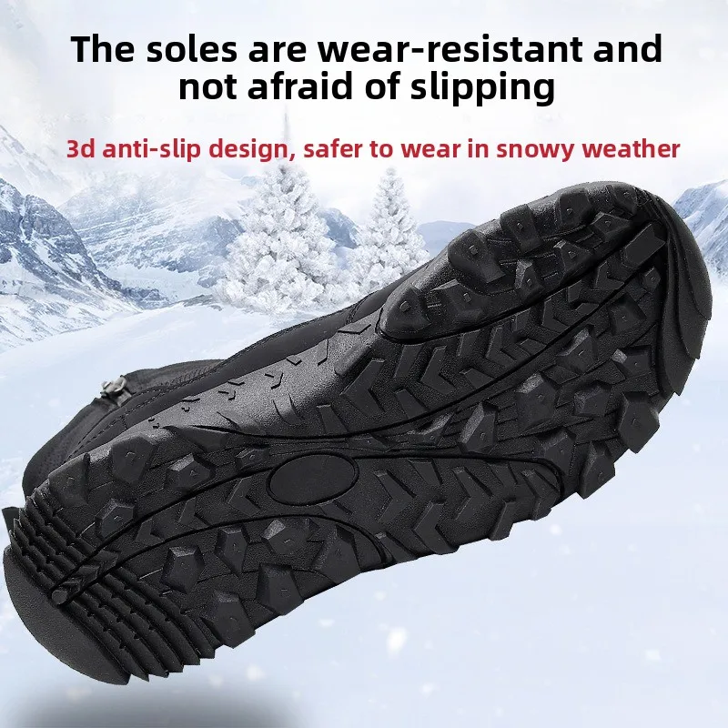 Zimowe męskie buty śniegowce outdoorowe antypoślizgowe buty na platformie dla mężczyzn ocieplane aksamitem ciepłe bawełniane buty męskie modne pluszowe buty do połowy łydki Botas