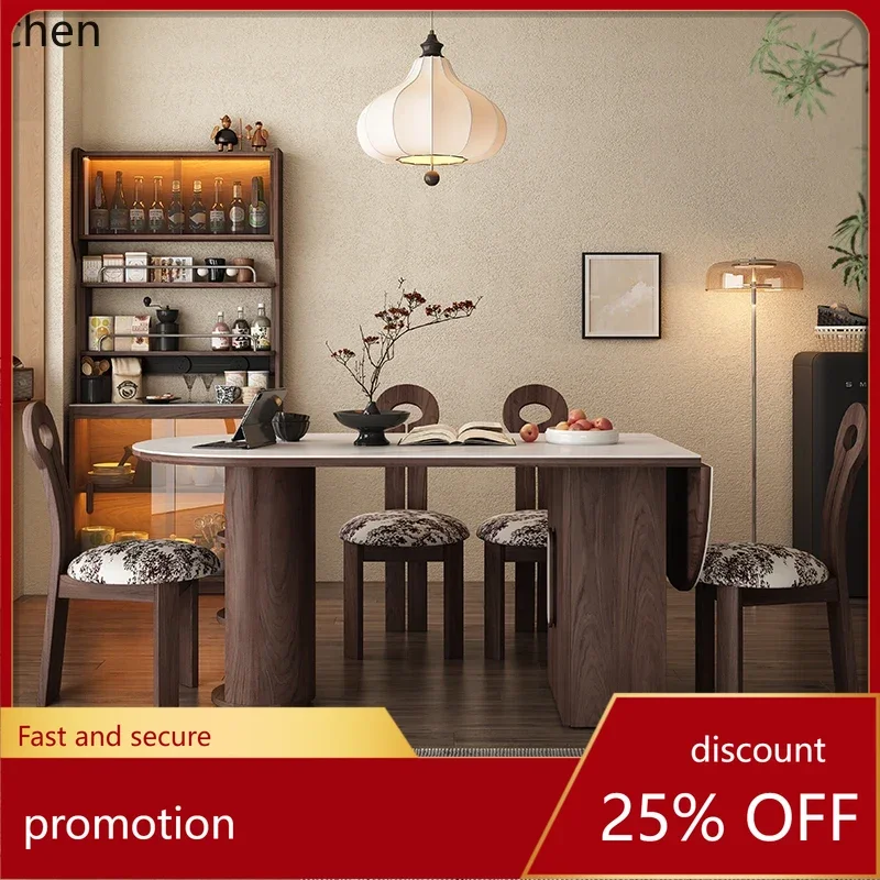 

HXL Retro Solid Wood Dining Table Oval Dining Table Rock Board Folding Wall Dining Table