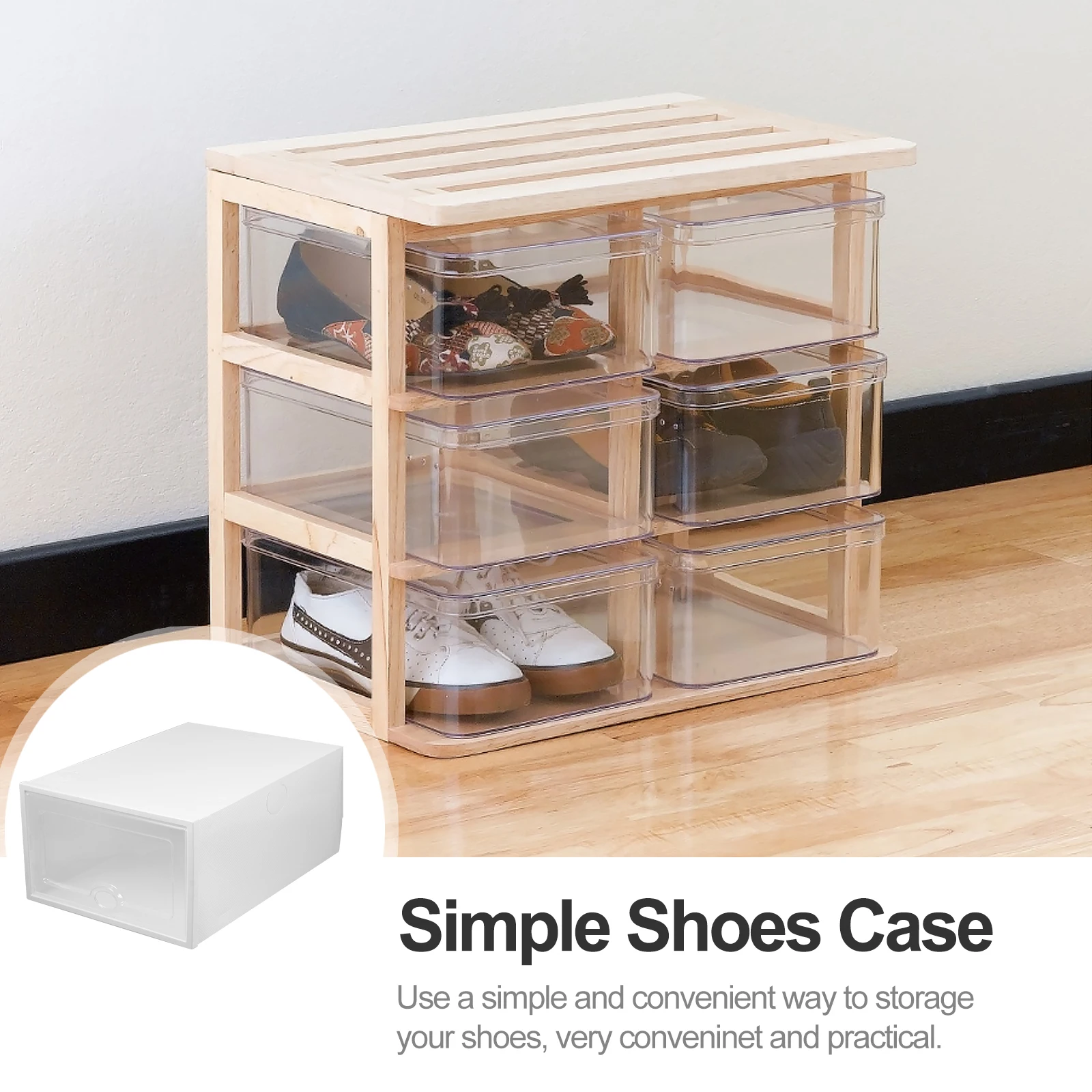 

6Pcs Clear Shoe Box Sturdy Plastic Shoes Storage Drawer Type Dust Water Resistant Organizer for Home Store Hotel