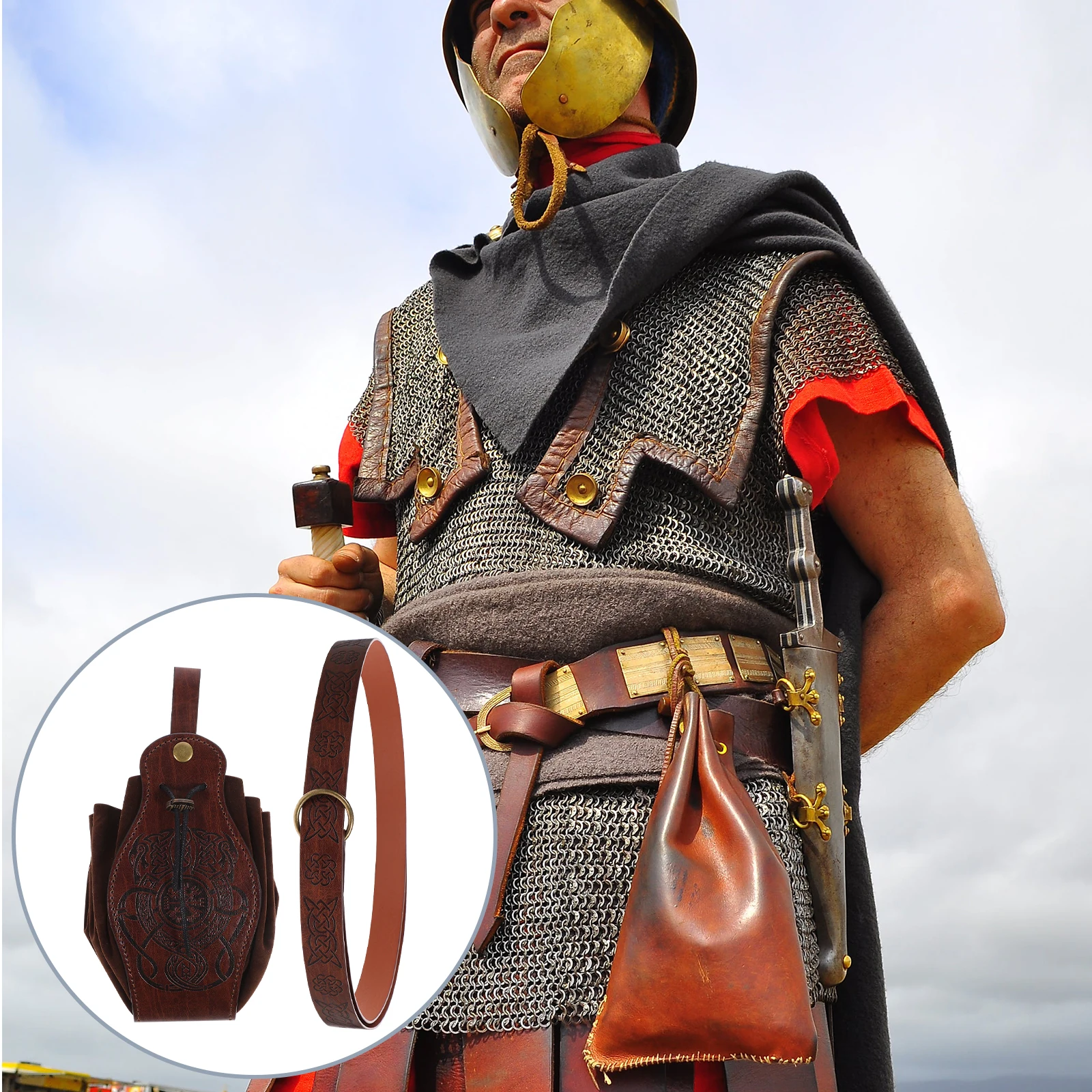 

Ideal Present Brown Leather Belt Pouch Set Medieval Belt Women Viking Accessories Renaissance Bag Cosplay Props Collectible Item