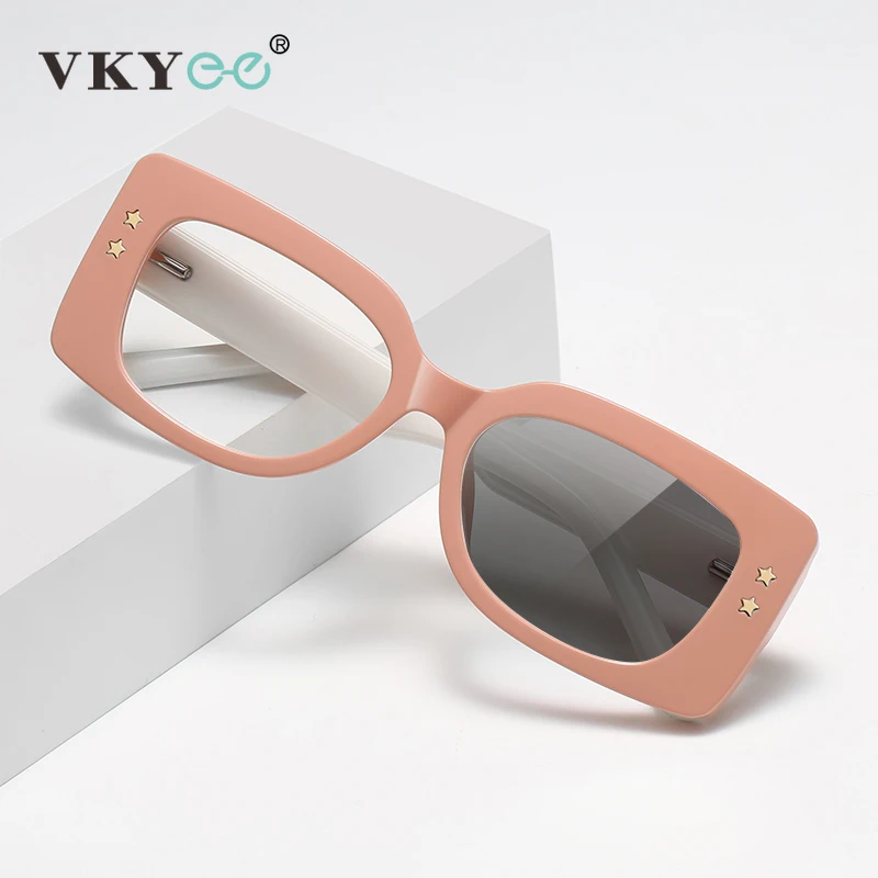 

VKYEE Fashion Color Frame Rectangular Anti-Blue Light Reading Glasses Women Customizable Photochromic Myopia Prescription LS027
