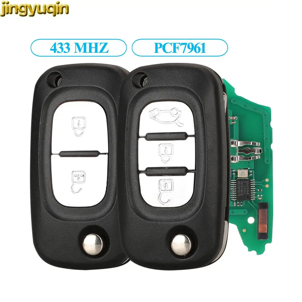 Jingyuqin Car Key Alarm pilot zdalnego sterowania ASk PCF7961 433MHZ dla Mercedes Benz Smart Citan 2012-2019 oryginalny 2 przyciski