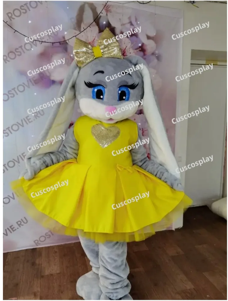 ChristmasHalloween Christmas Cute Hare Rabbit With Yellow Dress Mascotte Fancy Cartoon Mascot Costume Plush Fancy Dress