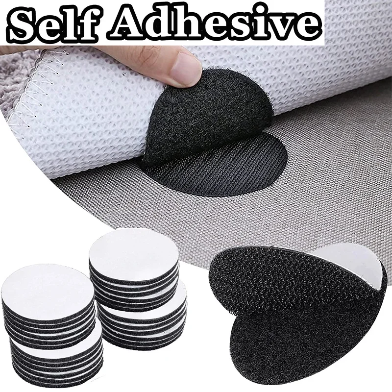 

10/20Pairs Strong Self Adhesive Double Sided Sticky Hook Loop Dots Anti-curling Rug Carpet Non-slip Stickers Pad Mounting Coins