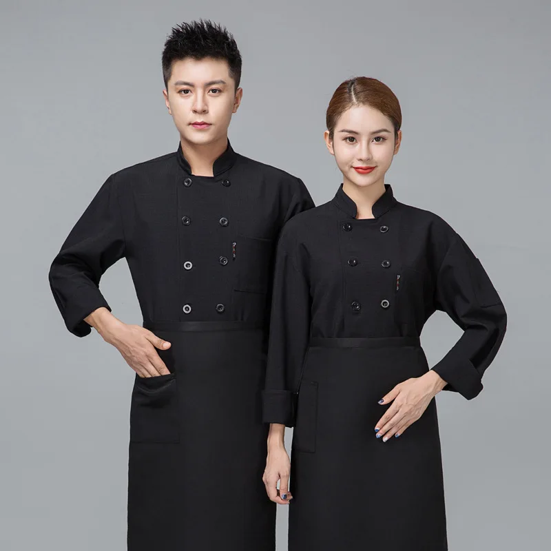 

C501 Chef's Overalls Men's Long-sleeved Waiter Jacket Waitress Coat Clothes Baking Cakes Clothes Plus Size Chef Uniform