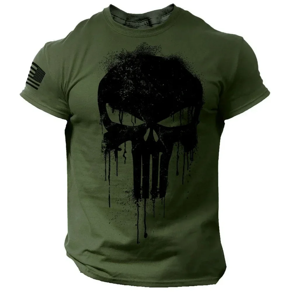 

Summer Minimalist Skull Helmet Pattern Printed Men's T Shirt Round Neck Loos Top Breathable Comfortable Oversized y2k Clothing