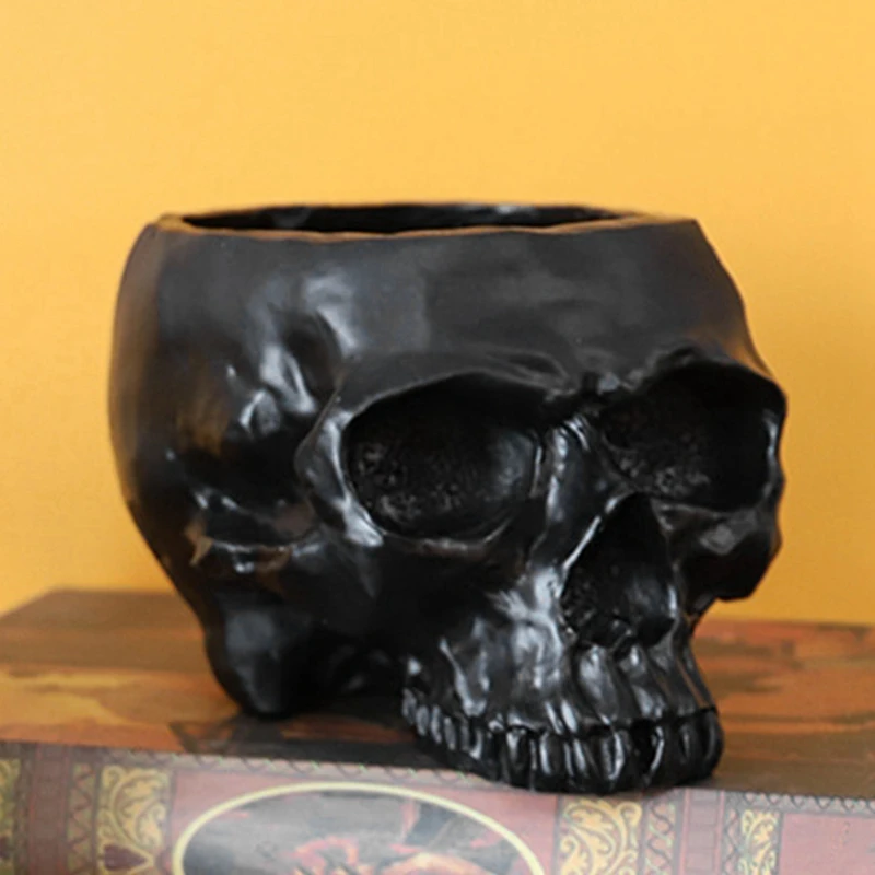 Resin Human Skull Model Flowerpot Workmanship Skull Planter Pot Attractive Multifunctional For Home-ABSW