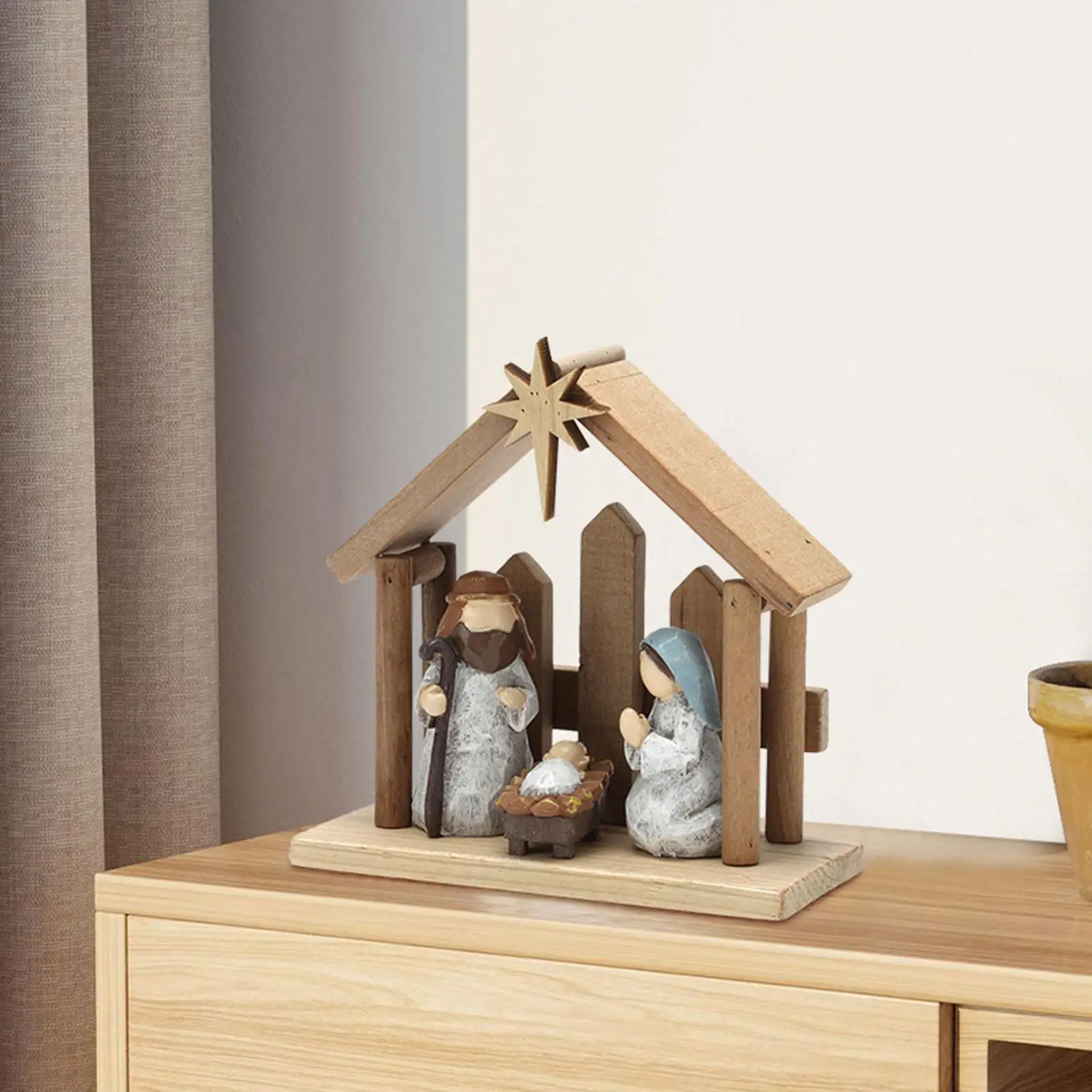 مشهد المهد تمثال العائلة المقدسة تمثال هدية دينية زخرفة ولادة يسوع الشكل النحت لغرفة نوم الموقد المنزلية #1