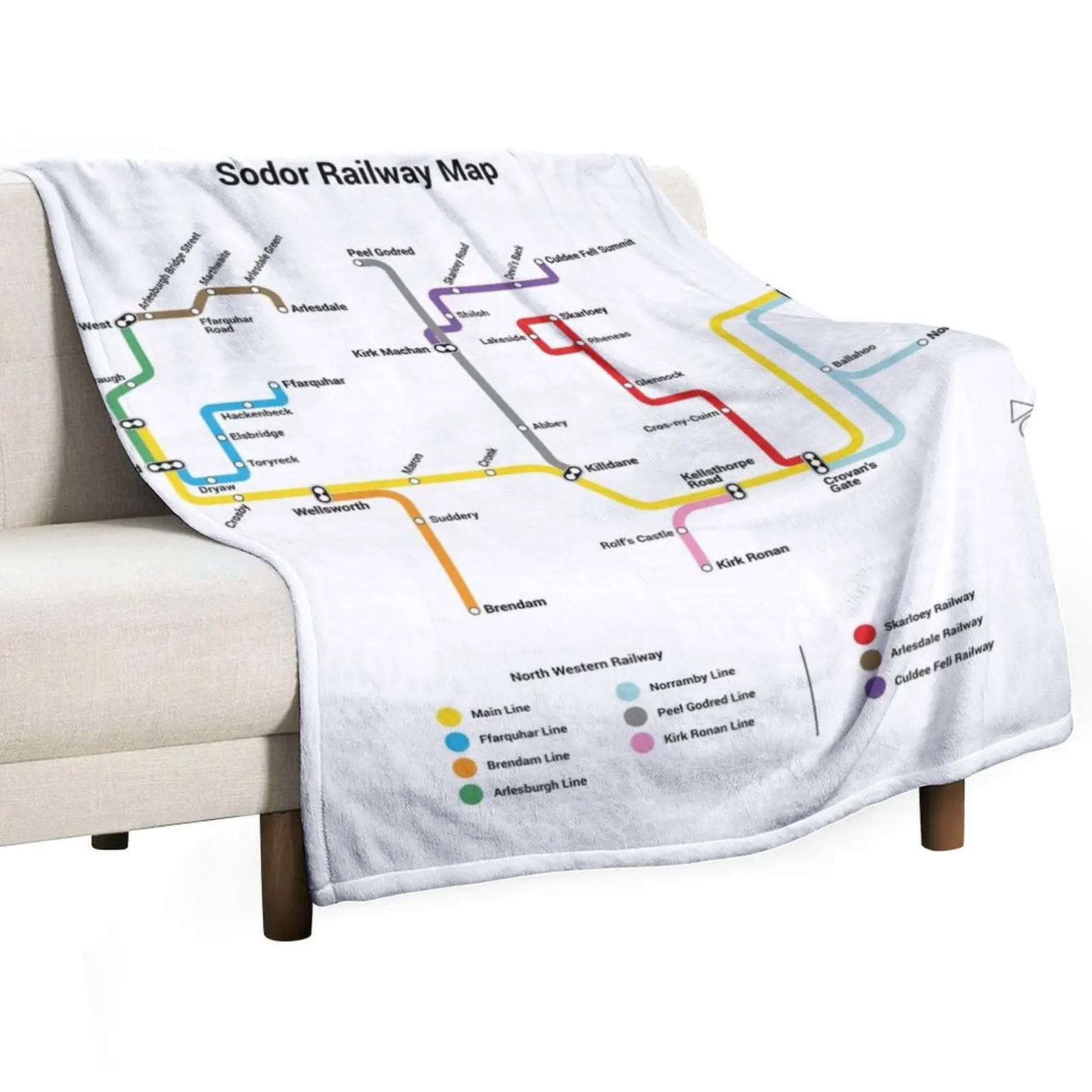 Sodor Railway Map - TTC Style, Light Throw Blanket Winter beds Cute Plaid Blankets