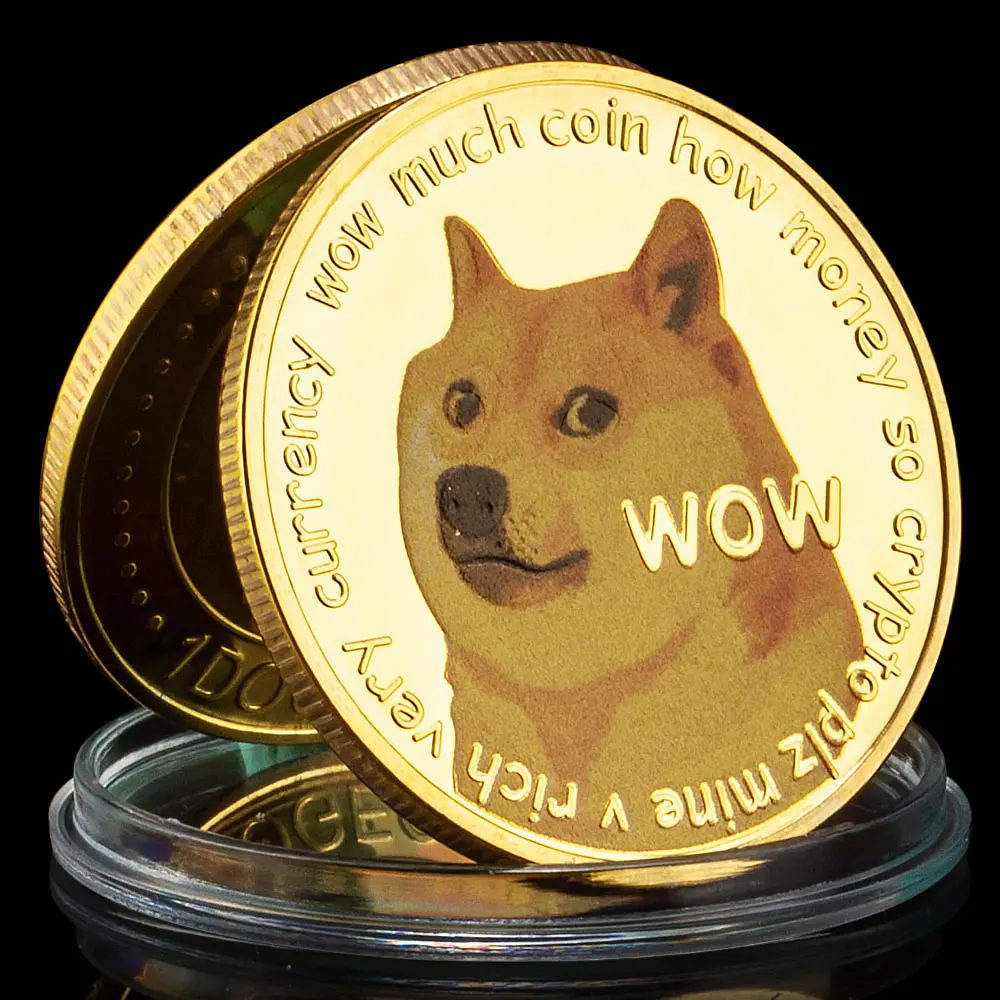 Dogecoin-Monedas de criptomoneda chapadas en oro, recuerdos y regalos de 40mm, decoraciones para el hogar, moneda conmemorativa