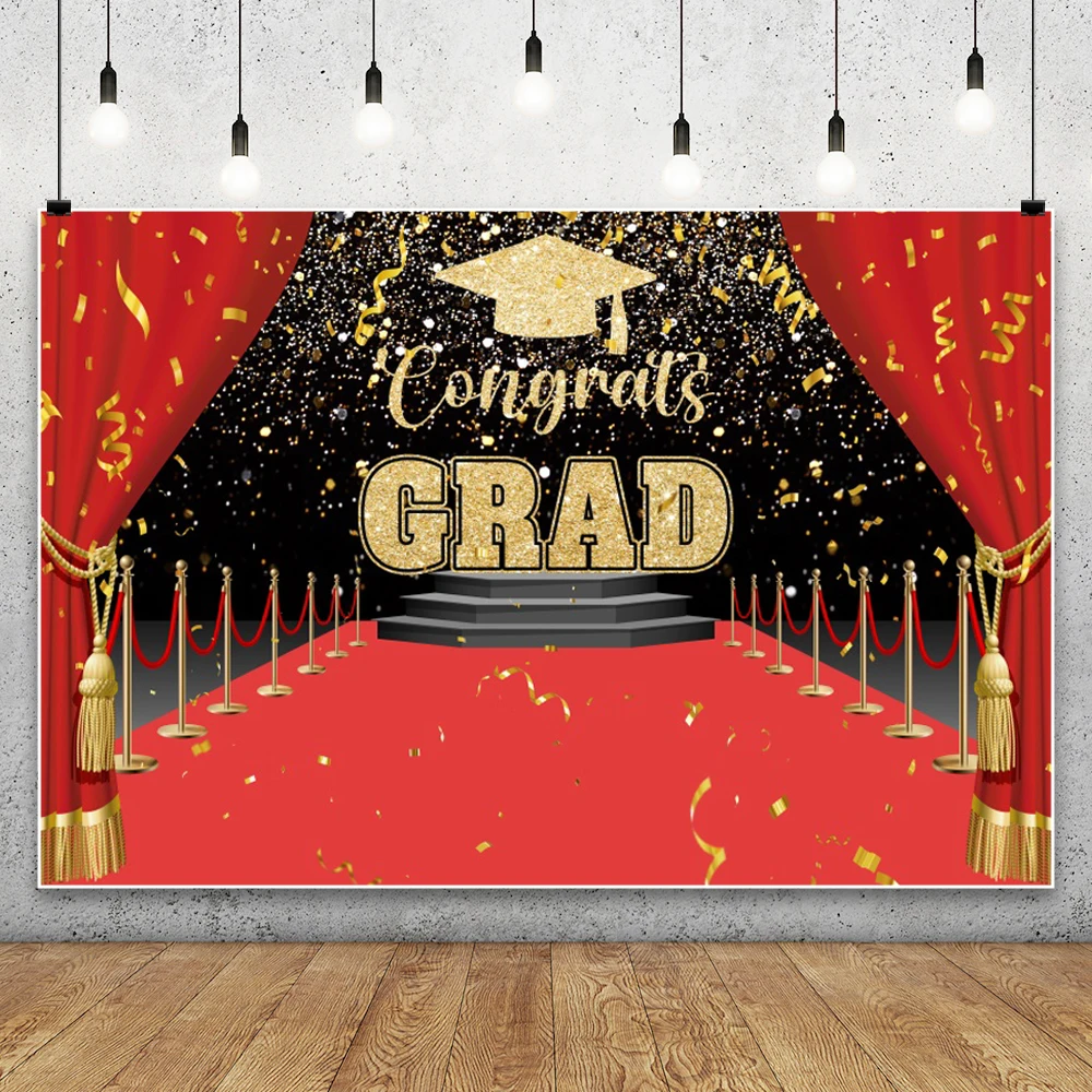 Graduation Party 2025 Gold Black Photography Background Bachelor Cap Prom Decorative Banner Photo Backdrop Photo Studio Props