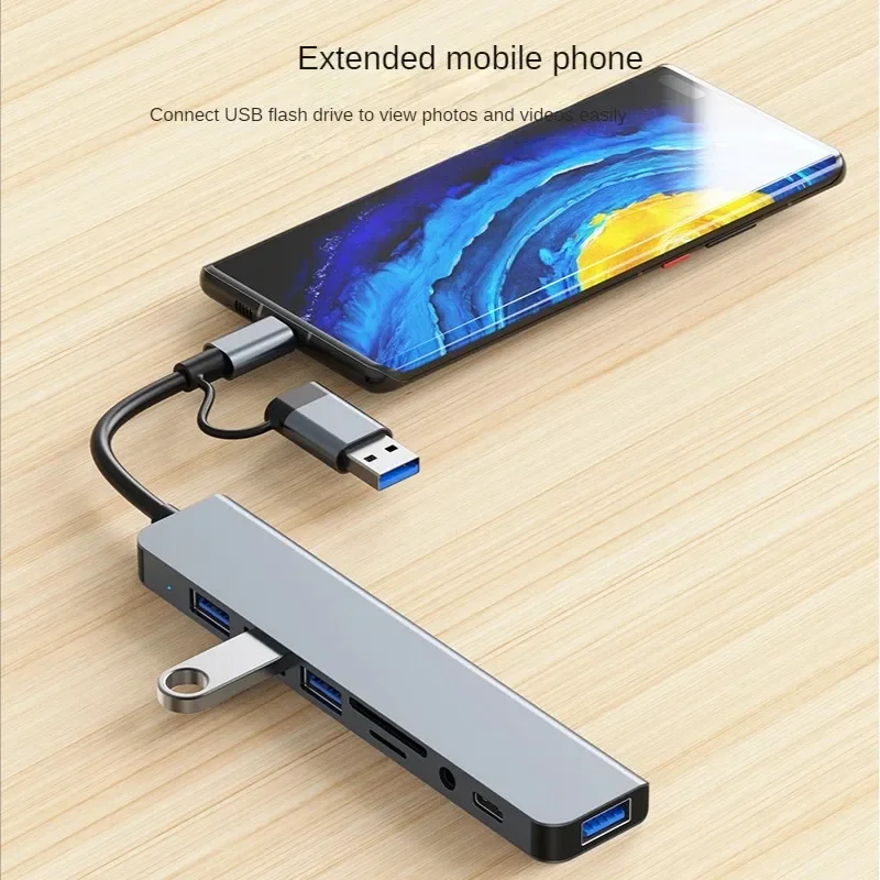 KEBIDUMEI USB 3.0 Type C Adapter Docking Ststion USB 2.0 Port TF SD Card Reader Audio Output Multi-hub Splitter for Laptop
