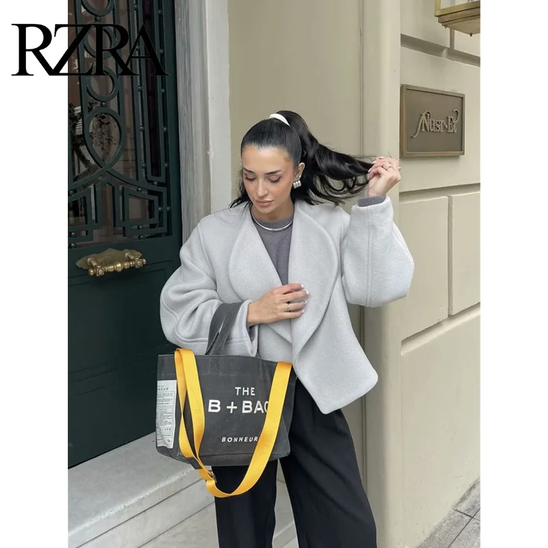 

RZRA Original Jacket Jacket 2024 Winter New Solid Color Fashion Versatile Lapel Long Sleeve Loose Short Woolen Jacket Jacket