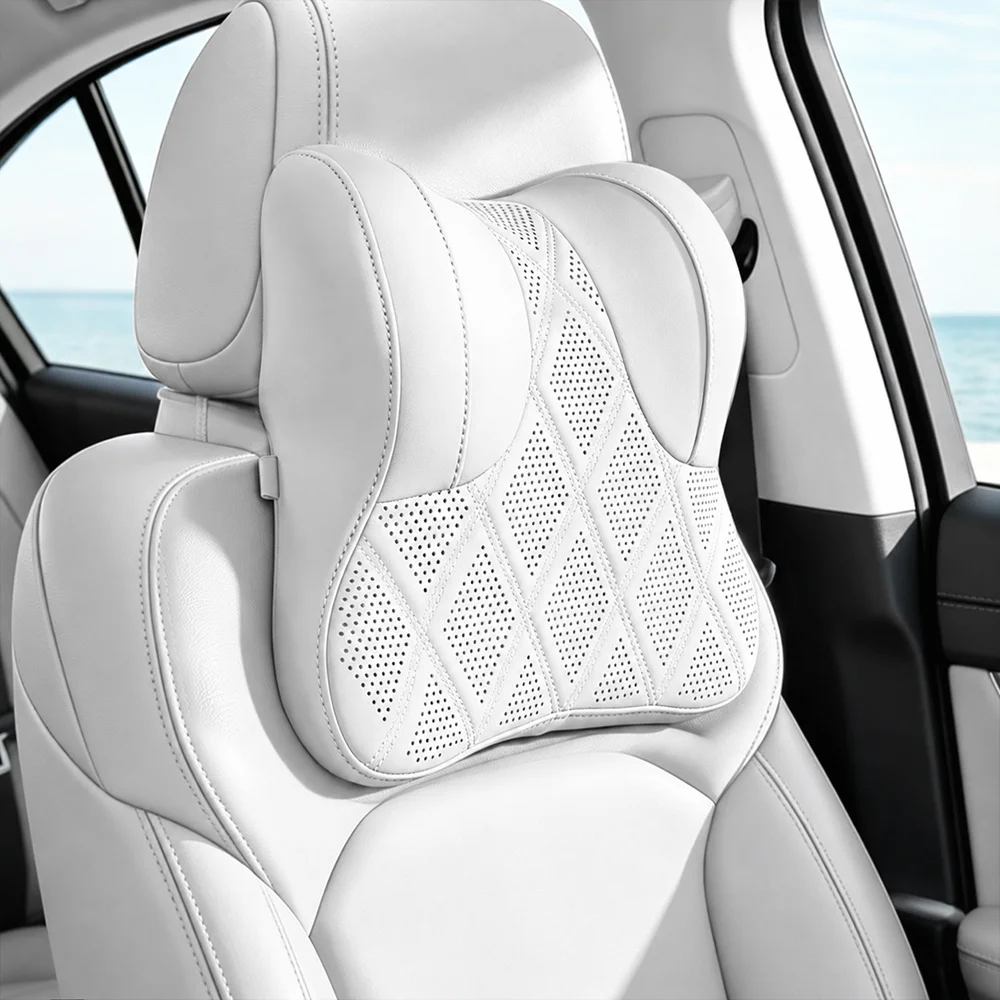 Autokopfstütze, atmungsaktives, perforiertes PU-Leder-Nackenkissen, ergonomisches, umschließendes Design zum Schutz des Nackens, weiches und bequemes Autositzkissen, geeignet für das tägliche Fahren und Reisen in Limousinen und SUVs. – Detail 11