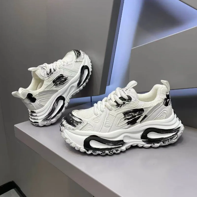 Men Color Block Mesh Elevated Dad Sneakers Thick Sole Breathable Soft Running Shoes Fashion Men's Casual Tennis Sports Shoes Man