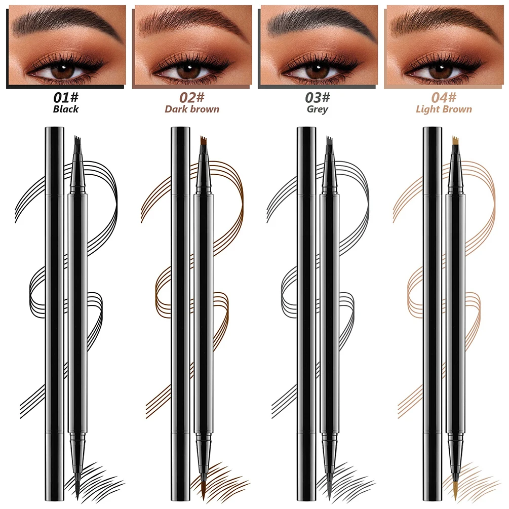 Private Label 2in1 Liquid Eyebrow & Eyeliner Pen Custom Logo Extremely Fine Waterproof Non-smudge Bulk Four-headed Forked Makeup