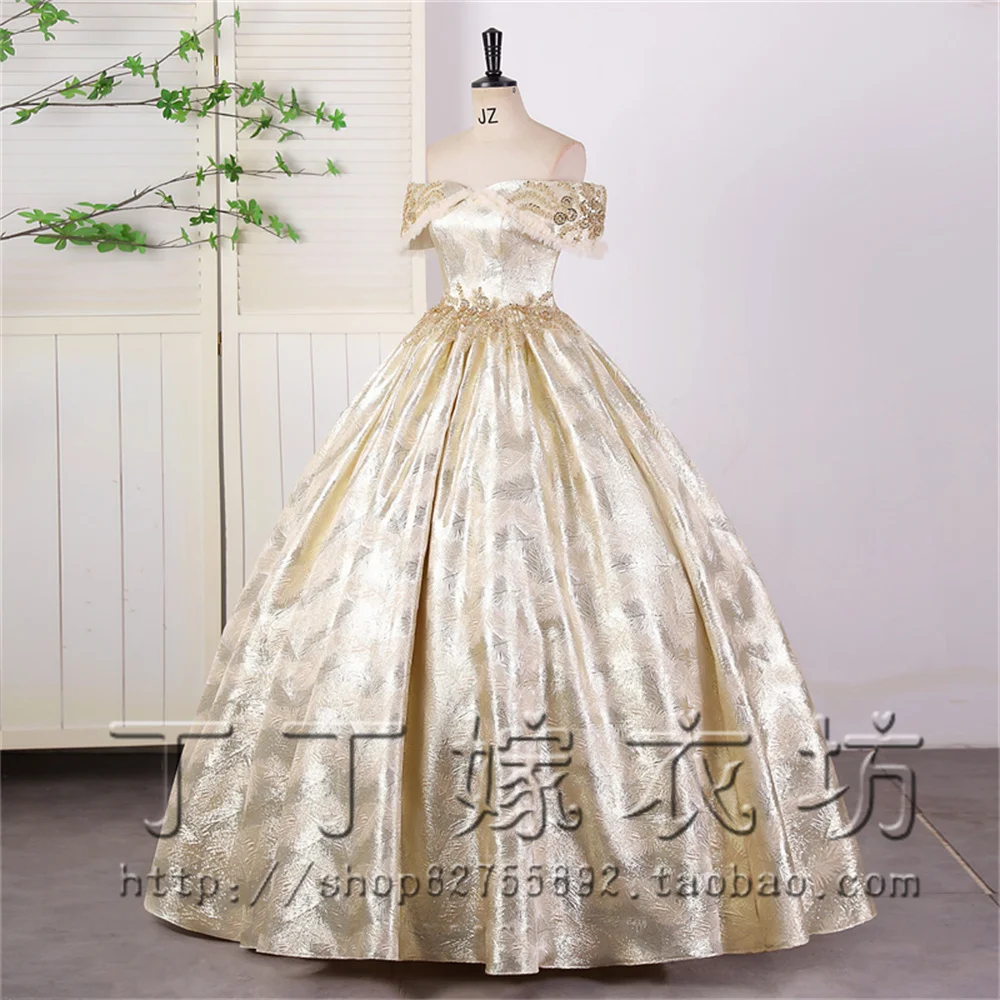 Goldenes Partykleid für 15 Quinceanera-Kleider, Ballkleid, elegantes schulterfreies Ballkleid, maßgeschneidertes 15-jähriges Kleid Ashley Gloria