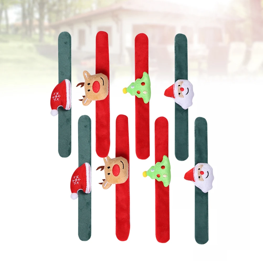 

8Pcs Children's Handbands Christmas Slap Bracelets Santa Hat Snowman Elk Tree Designs Festive Party Gifts for Boys Girls