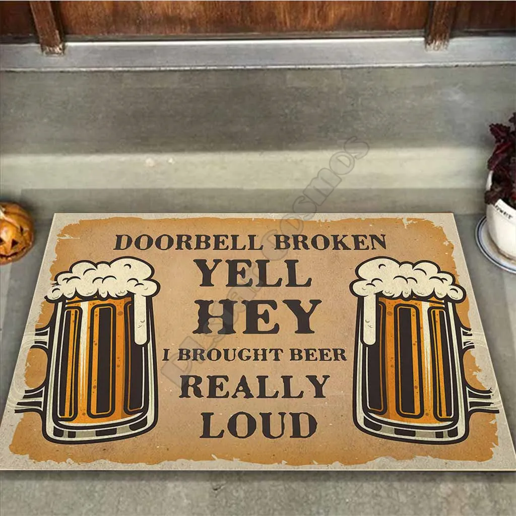 Doorbell Broken - Gin/Beer Doormat 3D All Over Printed Doormat Indoor Outdoor Doormat Non-slip Love Cat Gift