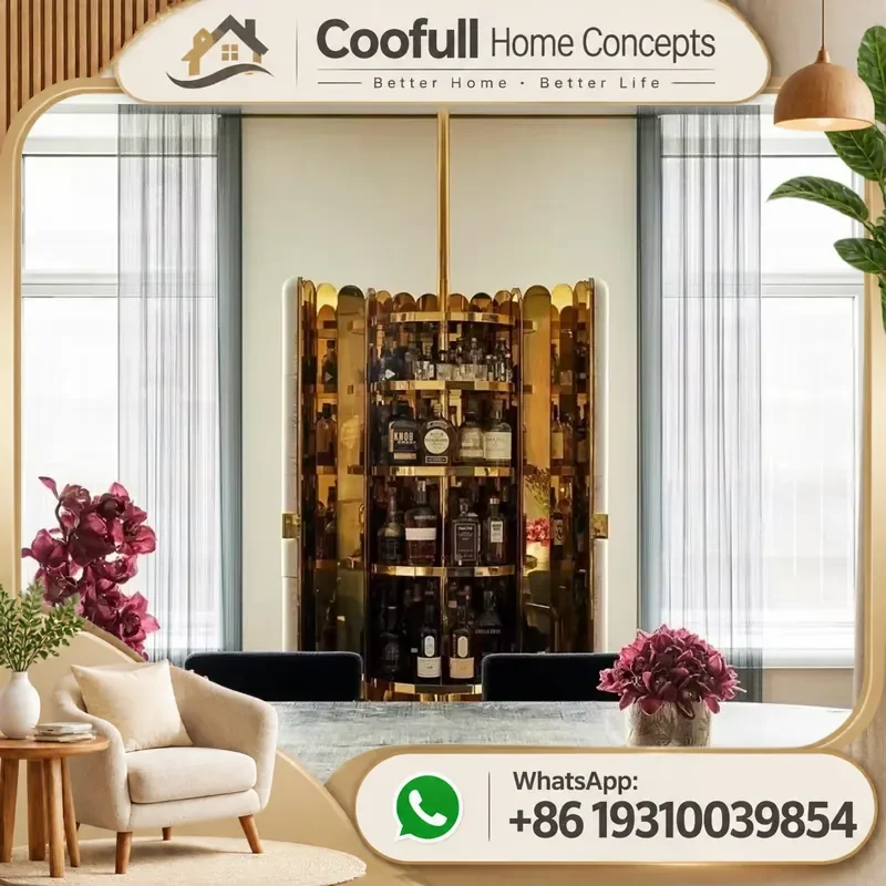 Ceramic Wine Cabinet Mirror Polished Stainless Steel Bar Storage Luxury Home Decor Custom Design