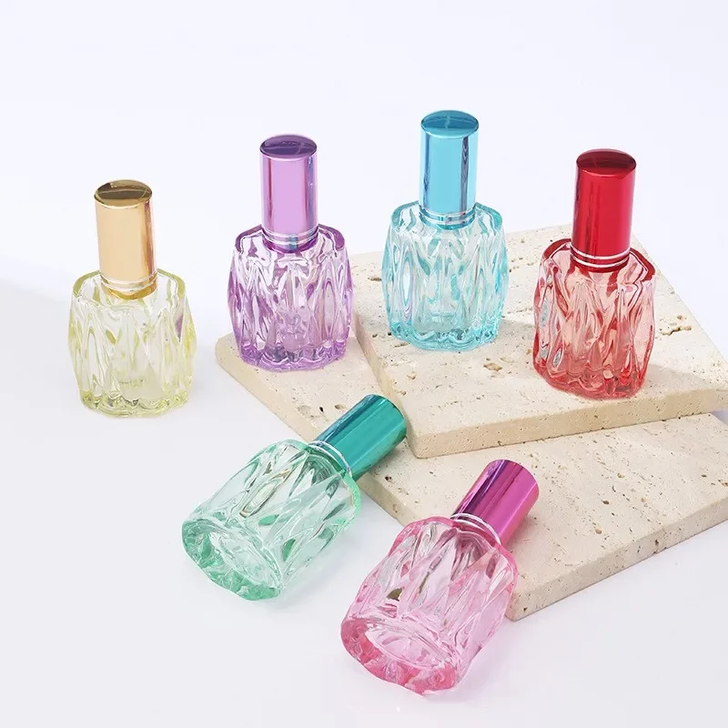 1PC 10ml Wave Patterned Colorful Glass Perfume Dispenser Bottle Portable Spray Bottle Refillable Atomizer Scent Empty Bottle