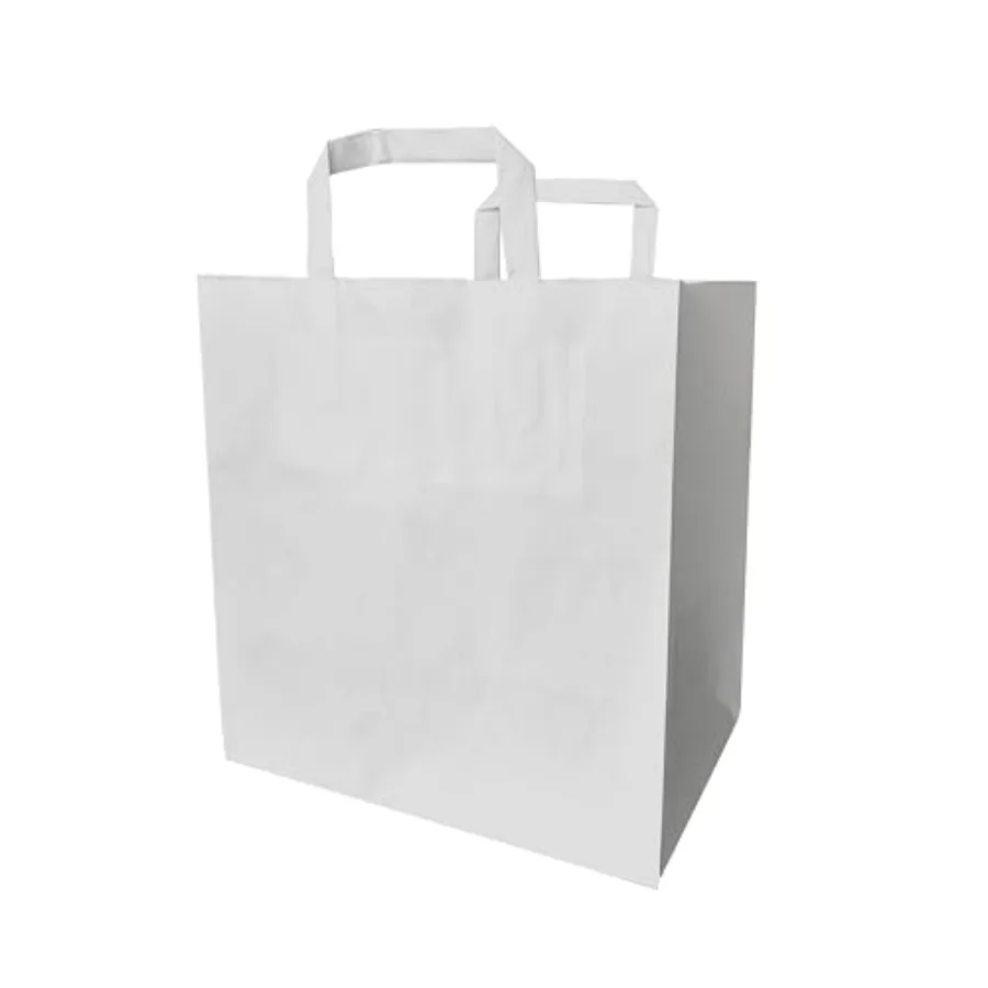 

Pack of 200 Wite Kraft Paper ags wit Flat andles 10 1/4 x 6 11/16 x 11 Inces el Key West Durale and Perfect for Retail Grocery