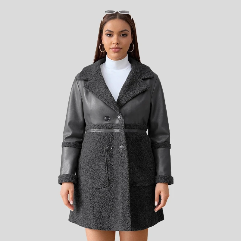 2025 Mid to Long Winter New Collection Splicing Retro Double sided Wearing with Thick Velvet Coat for Women