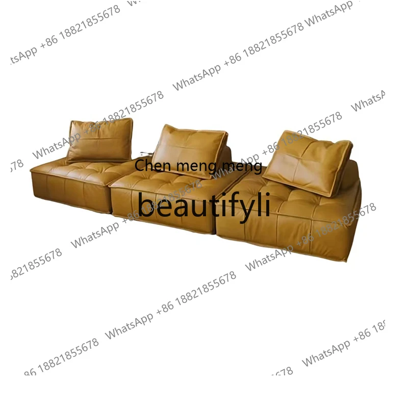 

Nordic leather sofa single tofu module personalized design oil wax retro antique sofa H