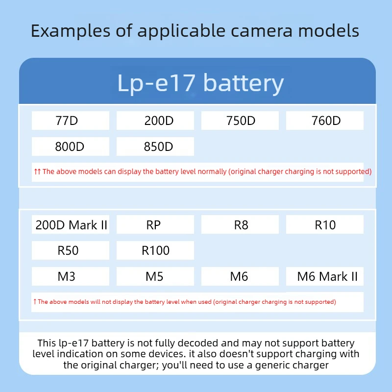 LP-E17 شاحن بطارية الكاميرا مناسبة لكانون R50 200D Mark2 750D 760D 800D 850D RP R8 R10 77D R100 M3 M5 M6 Mark2