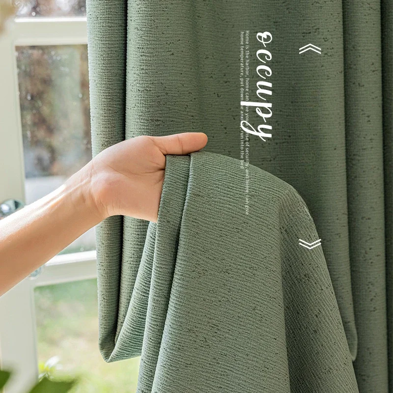 

Modern Fashion Simple Chenille Matcha Green Curtains for Living Room Bedroom Dining Luxury Blackout Thicken Elegant White Tulle